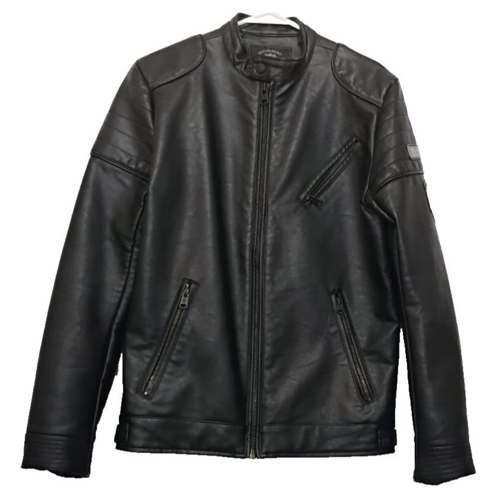 Buffalo David Bitton Mens Black Faux Leather Moto Jacket 1972 Biker Zip S Small